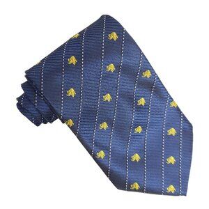 Vintage Kai Long Silk Tie Blue Stripe Yellow Elephants Good Luck Hand Made